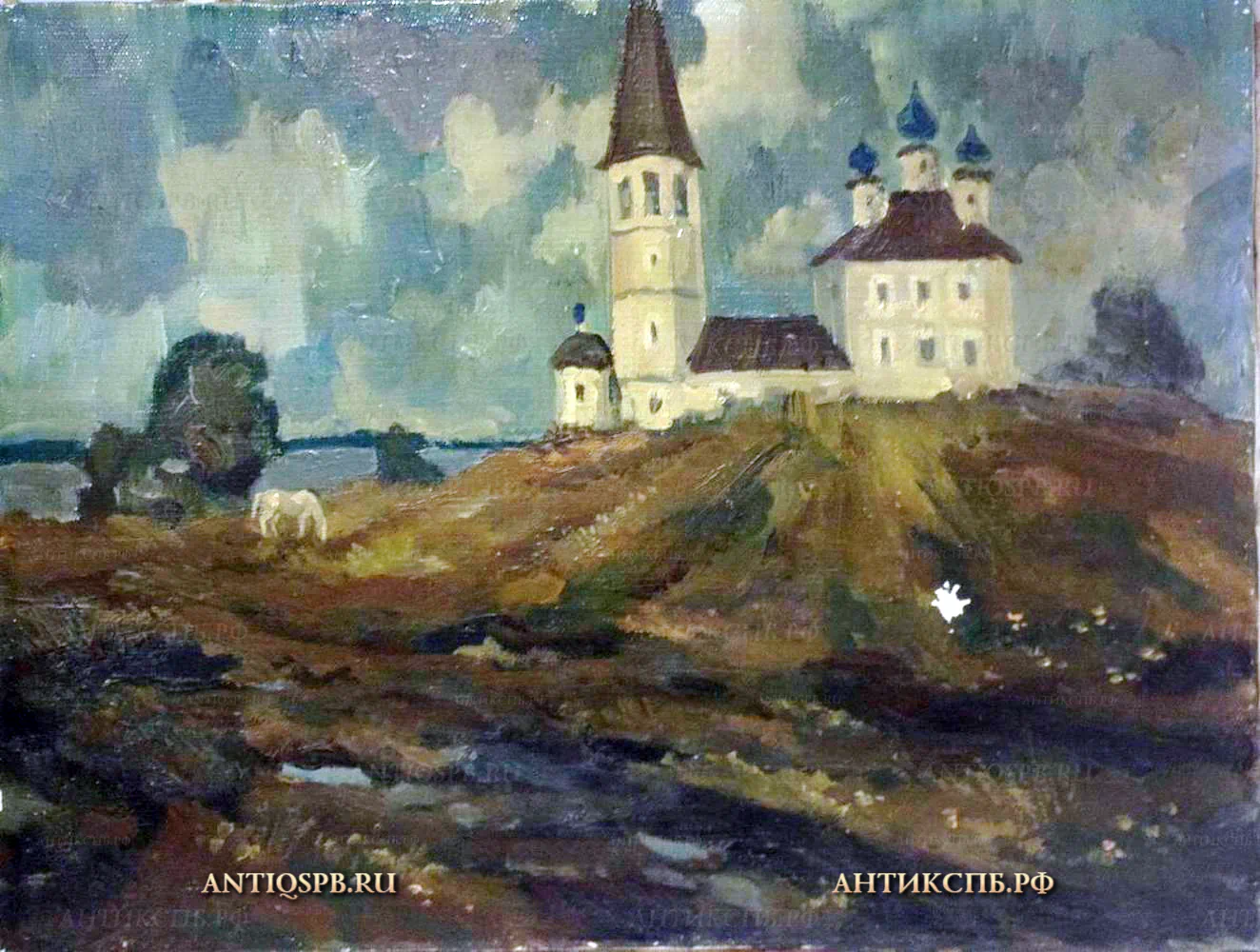 18374. Картина "Пейзаж с лошадью". 